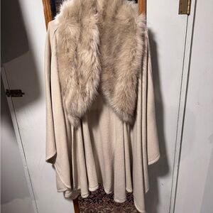 Elegant Cream Faux Fur Trimmed Sweater